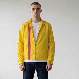 Vintage 1970's Yellow Striped Nylon Light Weight Drag Racing Jacket Men's Large